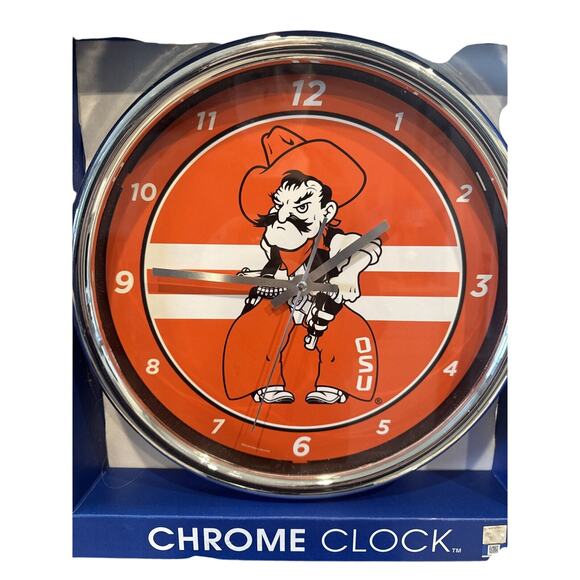 Oklahoma State Cowboys Clock Round Wall Style Chrome - Picture 1 of 8